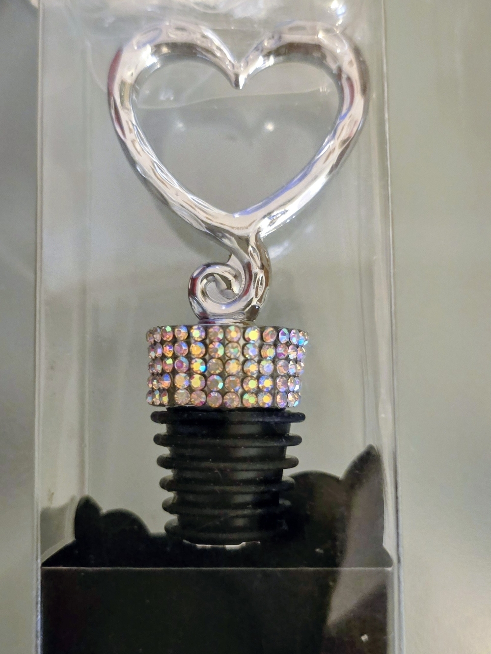 Crystal Heart Wine Stopper - Silver with Iridescent Crystals New Box More Availa